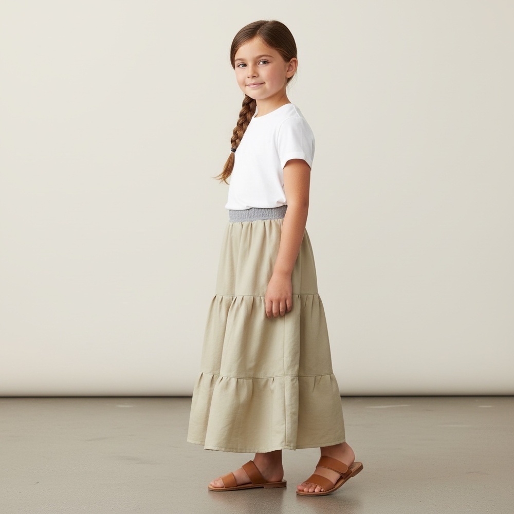 Skirt Girls M 8 Maxi Green Ruffle Tier 100% Cotton Minimalist Mom and Pop's Kids